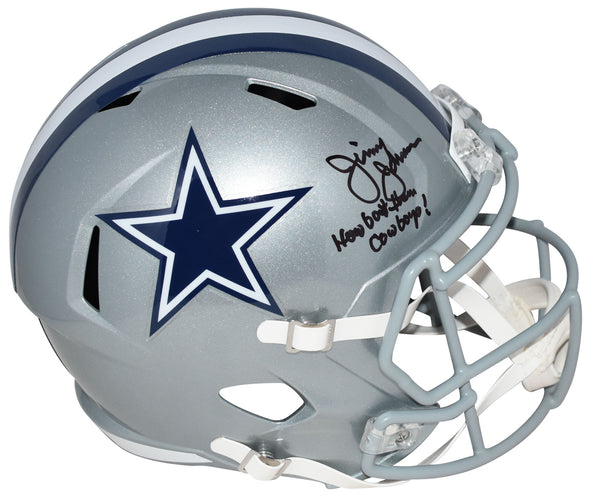 JIMMY JOHNSON SIGNED DALLAS COWBOYS FULL SIZE SPEED HELMET W/ HOW BOUT THEM