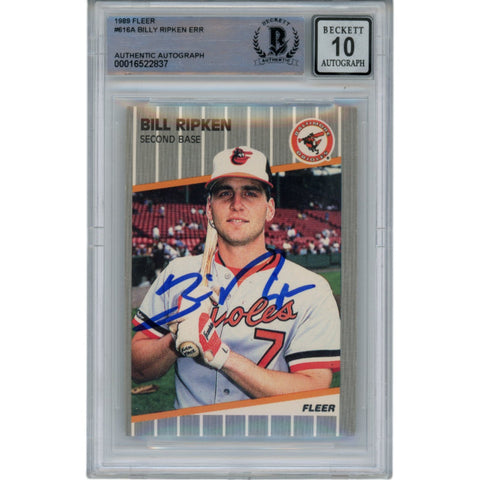 Billy Ripken Autographed 1989 Fleer 616 Trading Card 10 Grade Beckett 49391