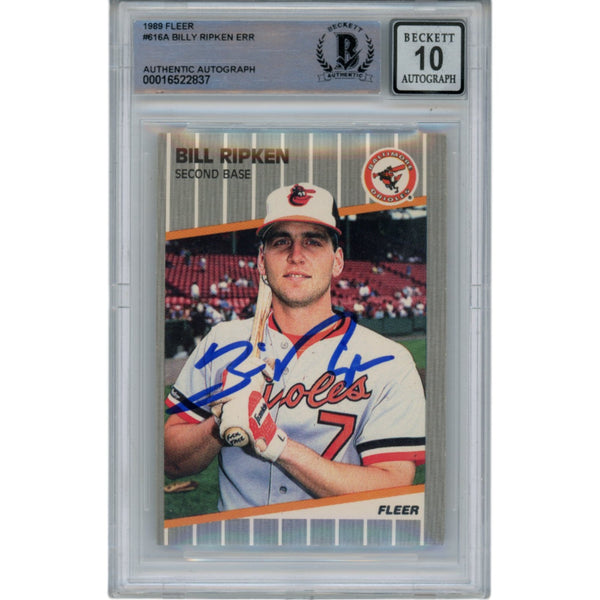 Billy Ripken Autographed 1989 Fleer 616 Trading Card 10 Grade Beckett 49391