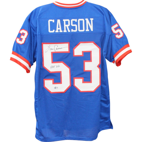 Harry Carson Autographed Pro Style Size XL Blue Jersey HOF Beckett Witness 50948