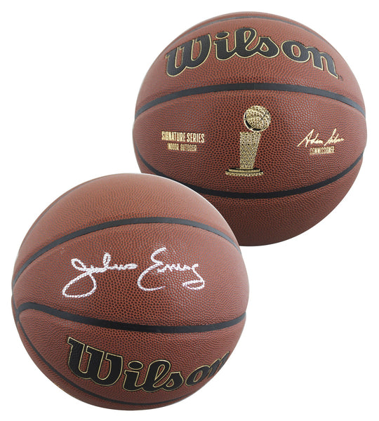 76ers Julius "Dr. J" Erving Signed Wilson Trophy Series Basketball JSA Witness