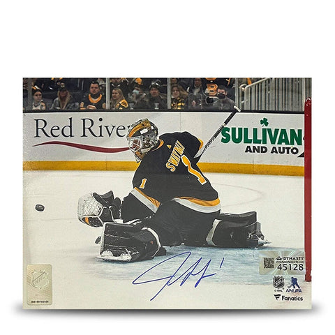 Jeremy Swayman Glove Save Boston Bruins Autographed 11x14 Hockey Photo JSA PSA