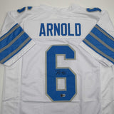 Autographed/Signed Terrion Arnold Detroit White Football Jersey Beckett BAS COA