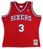 76ers Allen Iverson Signed Red 2002-03 M&N HWC Swingman Jersey BAS Witnessed