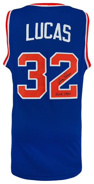 Jerry Lucas Signed Blue Custom Basketball Jersey w/HOF 1980 - (SCHWARTZ COA)