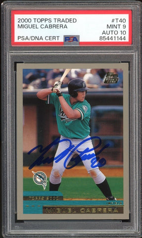 2000 Topps Traded T40 Miguel Cabrera RC Marlins On Card PSA/DNA 9/10 Auto MINT