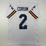 Autographed/Signed Blake Corum Michigan White College Jersey Beckett BAS COA