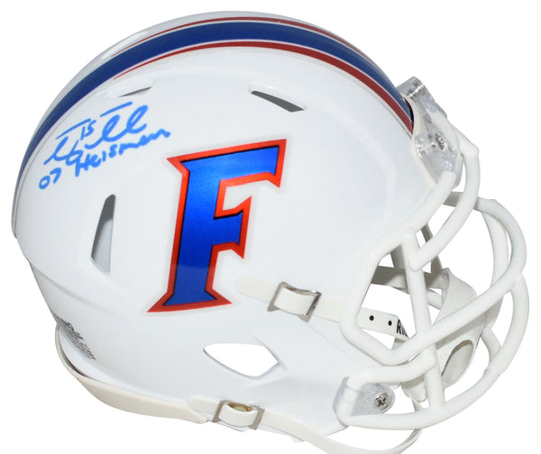 TIM TEBOW AUTOGRAPHED FLORIDA GATORS WHITE SPEED MINI HELMET W/ 07 HEISMAN