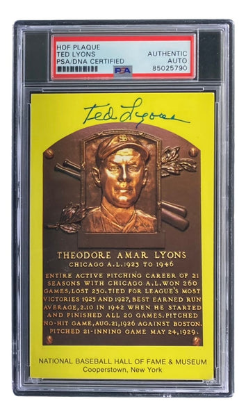 Ted Lyons Signed 4x6 Chicago White Sox HOF Plaque Card PSA/DNA 85025790