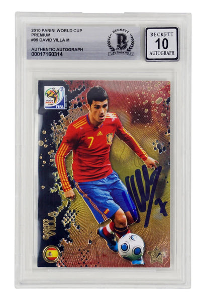 David Villa Signed 2010 Panini World Cup Premium #99 - BGS 10 Autograph