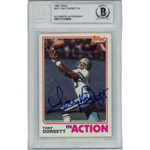 Tony Dorsett Autographed 1982 Topps 312 Slabbed Trading Card Beckett 45907