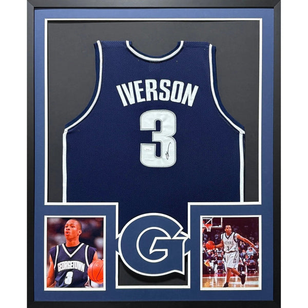 Allen Iverson Autographed Signed Framed Georgetown 76ers 2P Jersey JSA