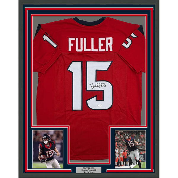Framed Autographed/Signed Will Fuller 35x39 Houston Red Jersey JSA COA