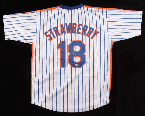 Darryl Strawberry Signed Mets Jersey (Beckett) 3xNew York World Series Champ /RF
