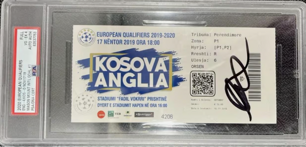 Mason Mount Signed 2020 First International England Goal Match Ticket - PSA 4