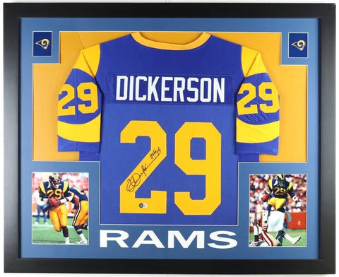 Eric Dickerson Signed Rams 35"x 43" Framed Jersey Inscribed HOF 99 (Beckett) R.B