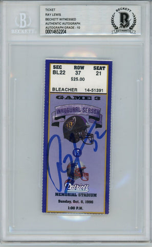 Ray Lewis Signed Baltimore Ravens Ticket 10/6/96 vs Pats BAS Slab 39448