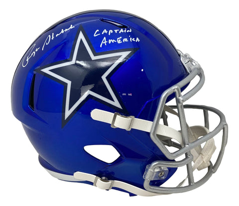 Roger Staubach Signed Cowboys FS Flash Replica Speed Helmet Captain America BAS