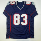 Autographed/Signed Wes Welker New England Blue Jersey Beckett BAS COA