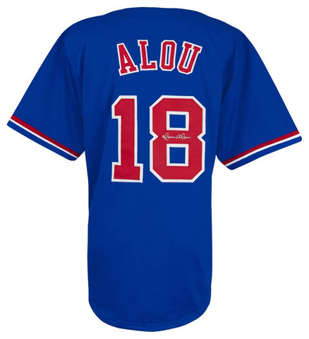 Moises Alou (EXPOS) Signed Blue Throwback Custom Baseball Jersey -(SCHWARTZ COA)