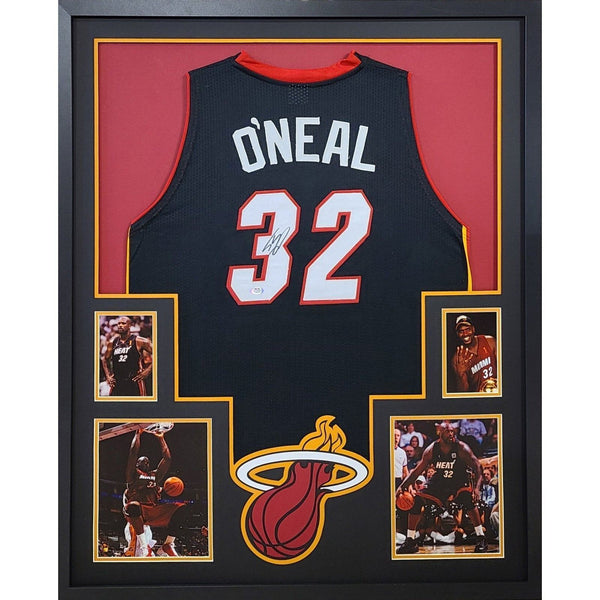 Shaq Autographed Signed Framed Black Miami Heat Shaquille O'Neal Jersey PSA/DNA
