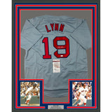 Framed Autographed/Signed Fred Lynn 35x39 Boston Grey Jersey JSA COA