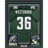 Framed Autographed/Signed Brian Westbrook 35x39 Philly Green Jersey PSA COA