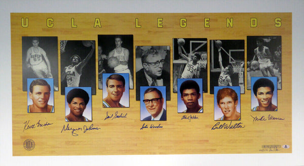 UCLA LEGENDS AUTOGRAPHED 22X40 LITHOGRAPH 7 SIGS JABBAR WOODEN BECKETT 121631