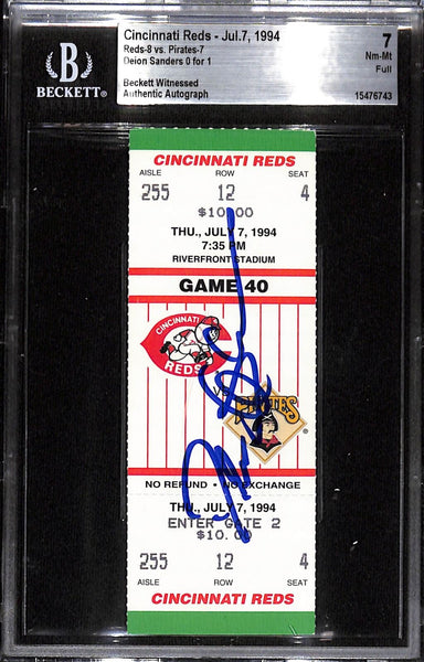 Deion Sanders Signed Cincinnati Reds 7/7/94 Slab Ticket 7 Grade Beckett 38808