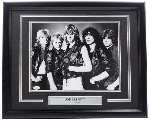 Joe Elliott Signed Framed 11x14 Def Leppard Black And White Photo JSA ITP
