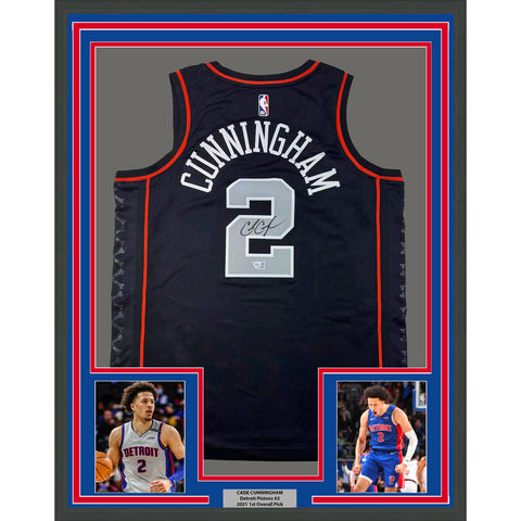 Framed Autographed/Signed Cade Cunningham 35x39 Pistons Jersey Fanatics COA