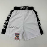 Autographed/Signed Michael Jinx Spinks White Boxing Trunks/Shorts JSA COA