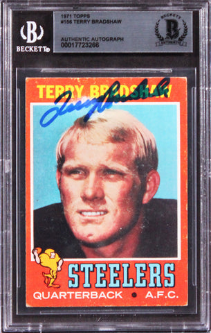 Steelers Terry Bradshaw Authentic Signed 1971 Topps #156 Rookie Card BAS Slabbed