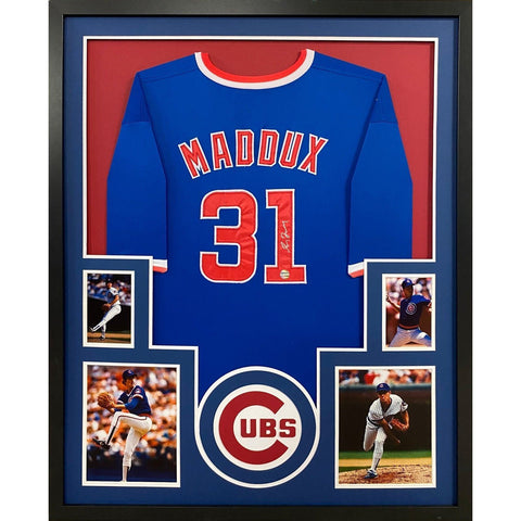 Greg Maddux Autographed Signed Framed Blue Chicago Cubs Jersey LOJO COA