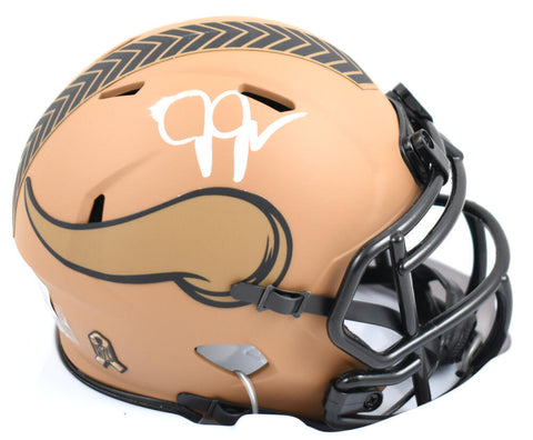 Justin Jefferson Signed Vikings Salute 2023 Speed Mini Helmet- Beckett W *Smear