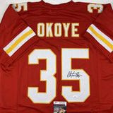 Autographed/Signed CHRISTIAN OKOYE Kansas City Red Football Jersey JSA COA Auto