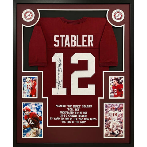 Ken Stabler Autographed Signed Framed Stat Alabama Raiders Jersey JSA