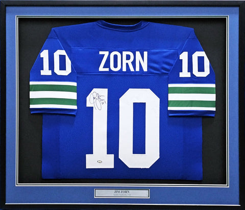 SEATTLE SEAHAWKS JIM ZORN AUTOGRAPHED FRAMED BLUE JERSEY MCS HOLO STOCK #214097