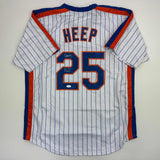 Autographed/Signed Danny Heep 86 WS Champs New York Pinstripe Jersey JSA COA