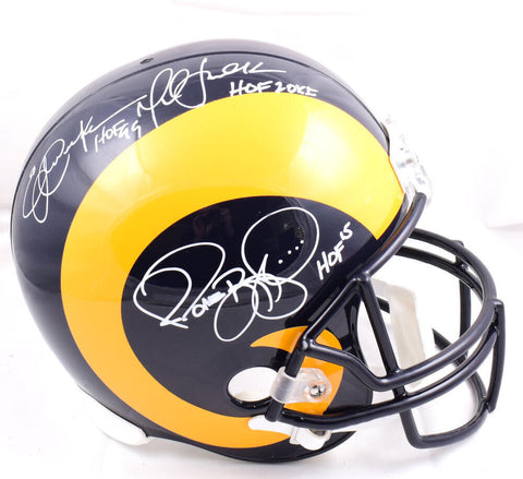 Faulk, Dickerson, Bettis Autographed Rams F/S Replica Helmet- Beckett W Hologram