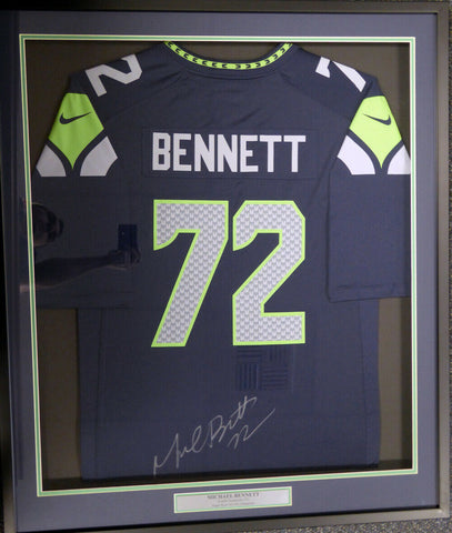 SEAHAWKS MICHAEL BENNETT AUTOGRAPHED FRAMED BLUE NIKE JERSEY MCS HOLO 107920