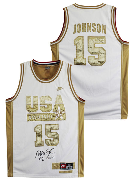 Magic Johnson "92 Gold" Signed White & Gold Nike Team USA Jersey BAS W #5W006548