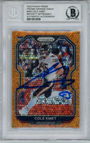 Cole Kmet Autographed 2020 Prizm Orange Disco #305 Rookie Card BAS Slab 33064