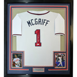 Framed Autographed/Signed Fred McGriff 35x39 Atlanta White Jersey JSA COA