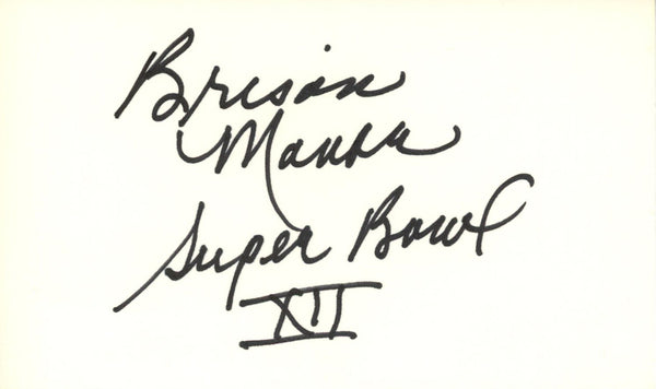 Brison Manor Signed Denver Broncos Index Card Super Bowl XII BAS 45398