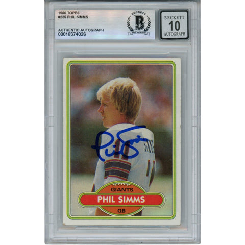 Phil Simms Autographed/Signed 1980 Topps #225 Slab Trading Card Beckett 53187