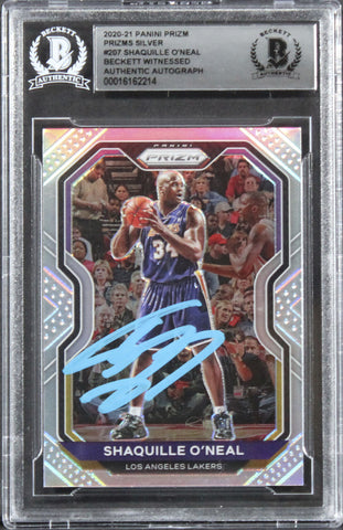 Lakers Shaquille O'Neal Signed 2020 Panini Prizm Silver #207 Card BAS Slabbed