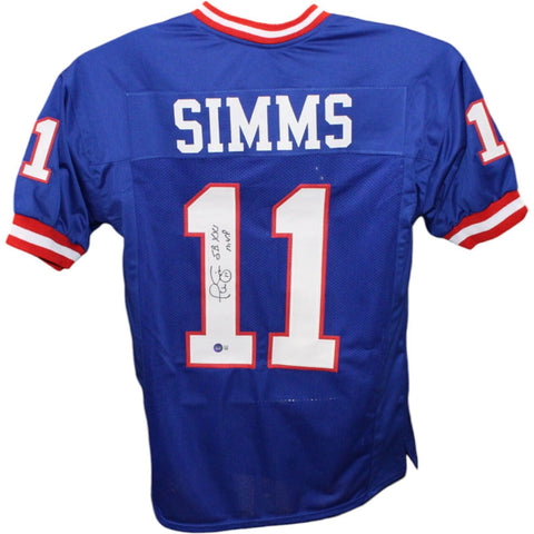 Phil Simms Autographed/Signed Pro Style Jersey Blue SB MVP Beckett 43243