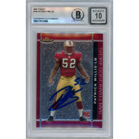 Patrick Willis Autographed 07 Topps Finest #149 Grade 10 Auto Card Beckett 43545
