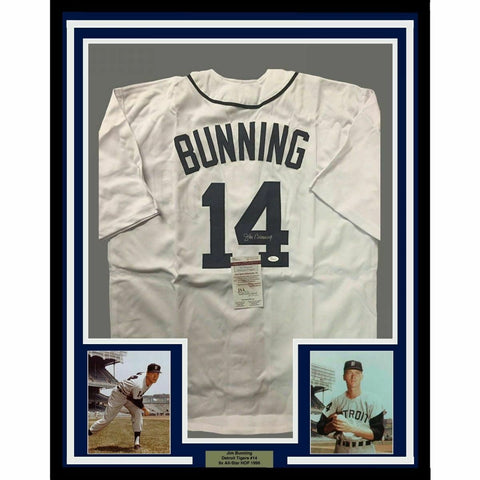 FRAMED Autographed/Signed JIM BUNNING 33x42 Detroit White Jersey JSA COA Auto